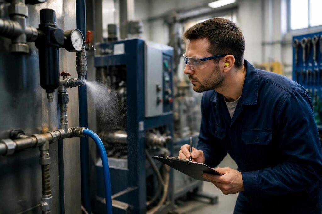 Druckluft-Leckagen in kleinen Produktionsbetrieben erkennen und vermeiden Druckluft ist in vielen Werkstätten